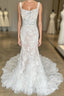 Ivory Floral Lace Square Neck Ruffles Long Wedding Gown Beautiful