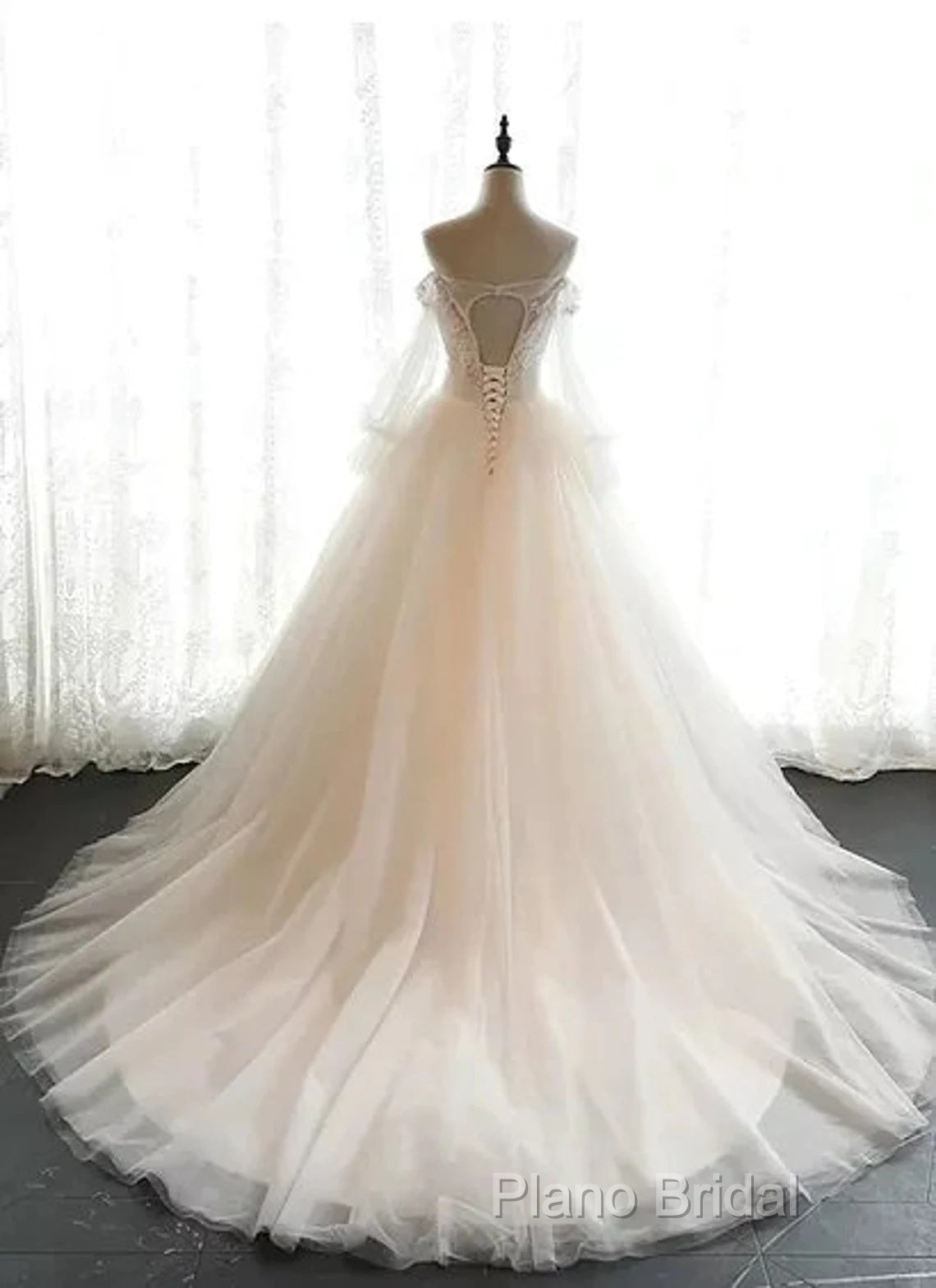 Ivory Flowers And Lace Applique Tulle Sweet 16 Dresses, Long Formal Gown Secondary image