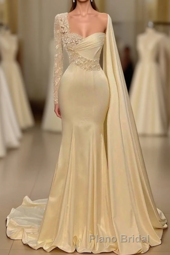 Ivory One Shoulder Asymmetric Formal Prom Dresses with Ruffles Main image