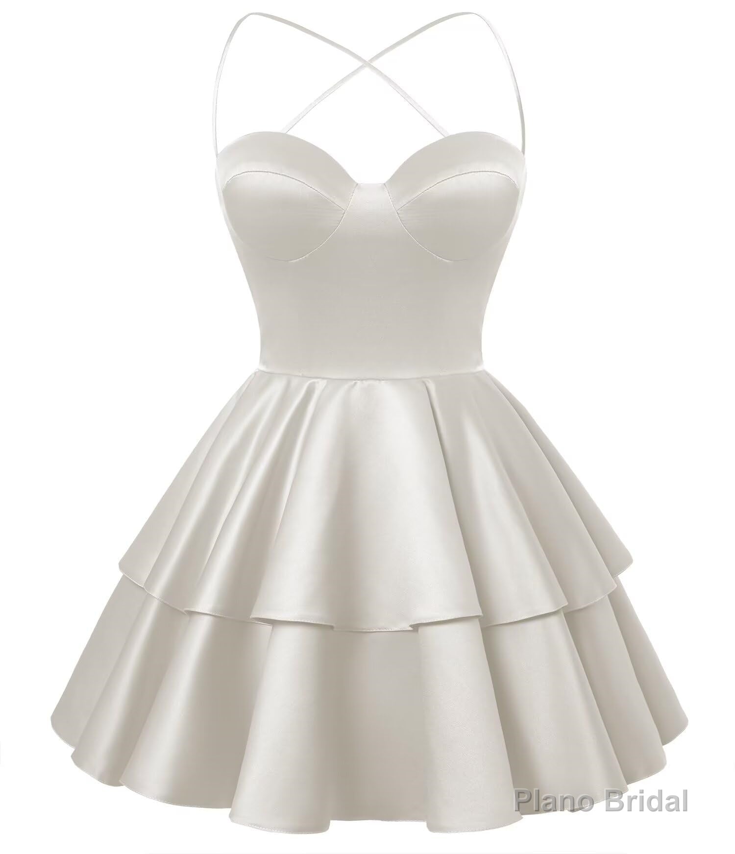 Ivory Satin Homecoming Dress Sweetheart Neck Tiered Short Graduation Dresses Main image