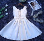 Ivory Satin Short Simple Cute Bridesmaid Dresses Party Dresses, Short Graduation Dresses Formal Prom Dresses