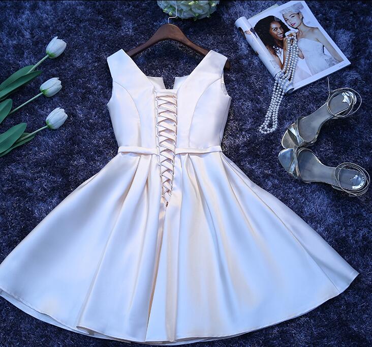 Ivory Satin Short Simple Cute Bridesmaid Dresses Party Dresses, Short Graduation Dresses Formal Prom Dresses