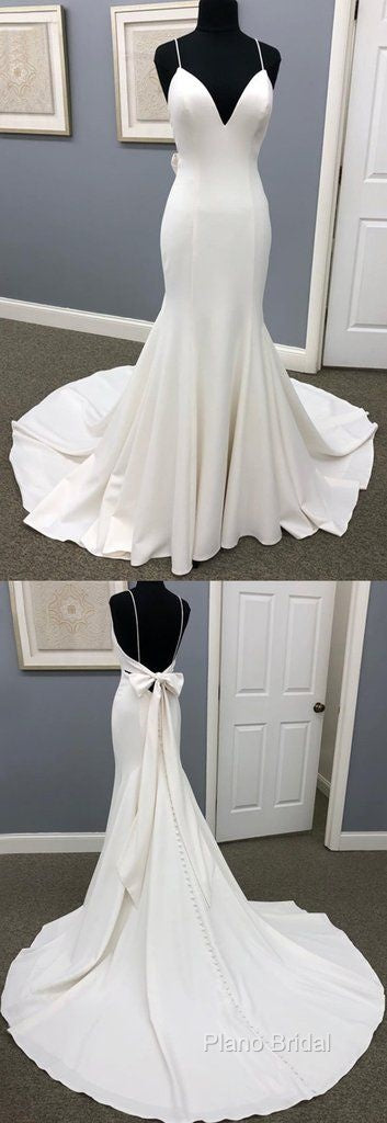 Ivory Satin Spaghetti Straps Open Back Sweet Train Wedding Dresses, Formal Prom Dresses Secondary image