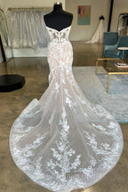 Ivory Strapless Floral Lace Trumpet Long Bridal Gown Wedding Dresses