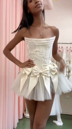 Ivory Strapless Wedding Dresses, Short Hoco Formal Prom Dresses,