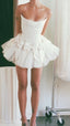 Ivory Strapless Wedding Dresses, Short Hoco Formal Prom Dresses,