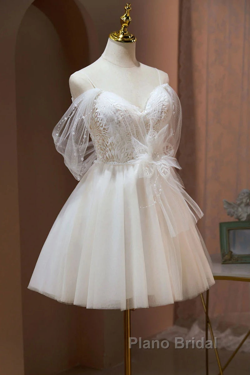 Ivory Sweetheart Tulle Short Party Dresses, Ivory Tulle With Lace Homecoming Dresses Secondary image