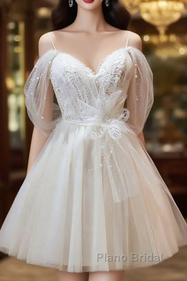 Ivory Sweetheart Tulle Short Party Dresses, Ivory Tulle With Lace Homecoming Dresses Main image