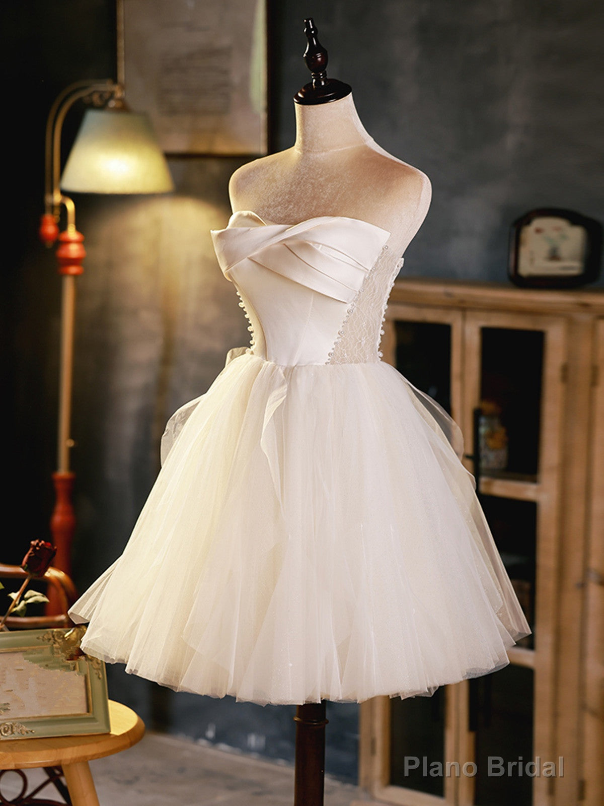 Ivory Tulle and Satin Short Party Dress, Ivory Homecoming Dress Graduation Dress Secondary image