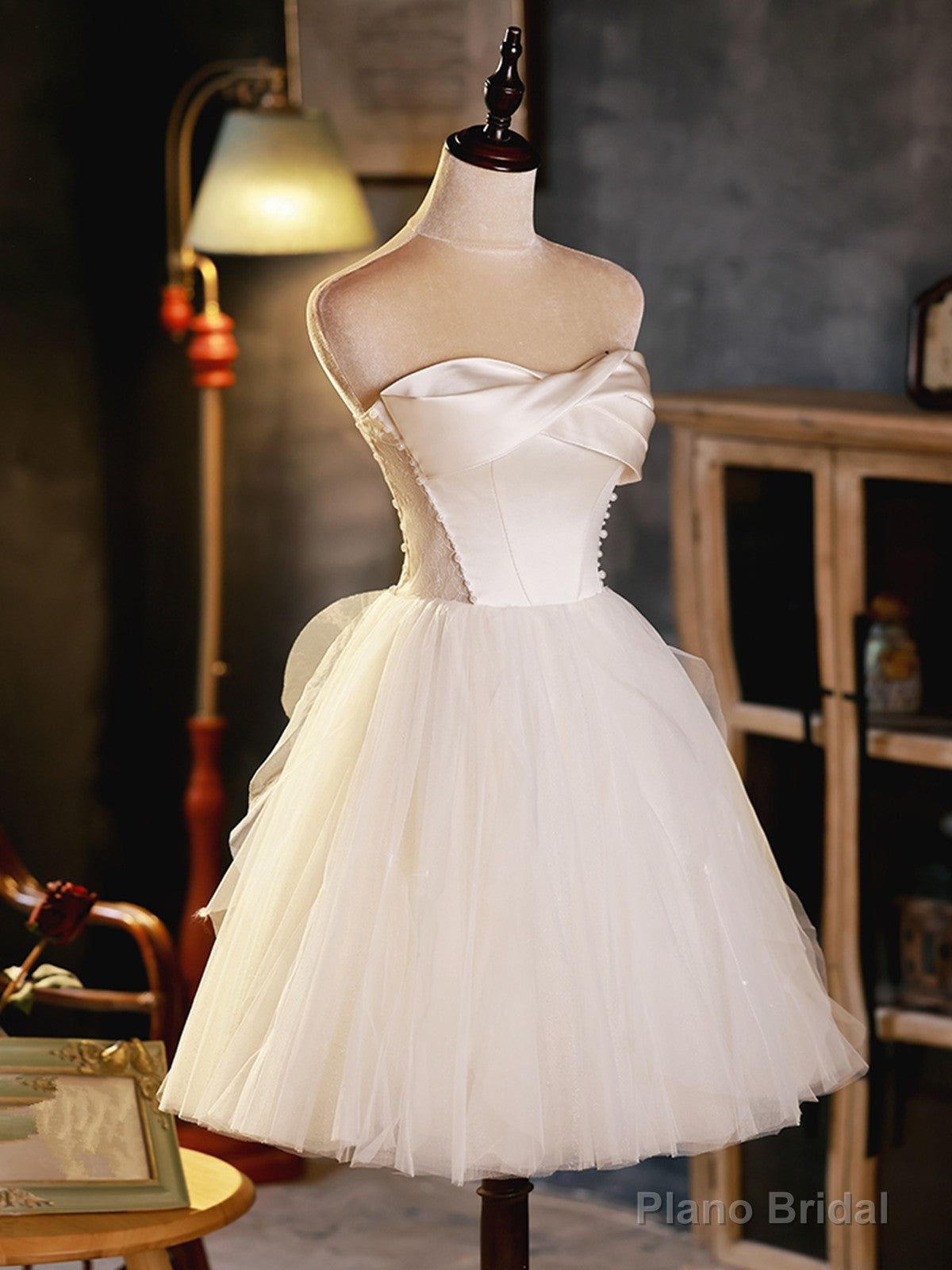 Ivory Tulle and Satin Short Party Dress, Ivory Homecoming Dress Graduation Dress Main image