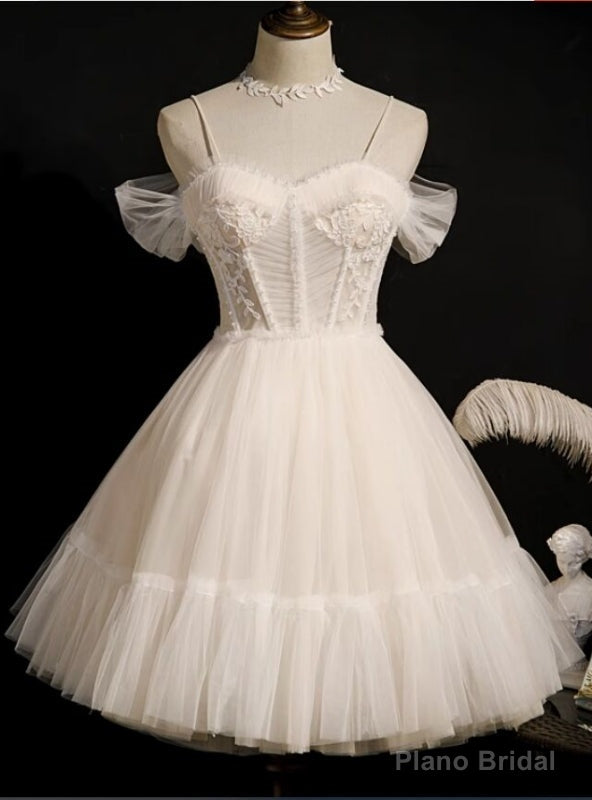 Ivory Tulle Appliques Pleats Homecoming Dress Main image