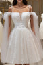 Ivory Tulle Knee Length With Lace Short Formal Prom Dresses, Cute Ivory Party Dresses