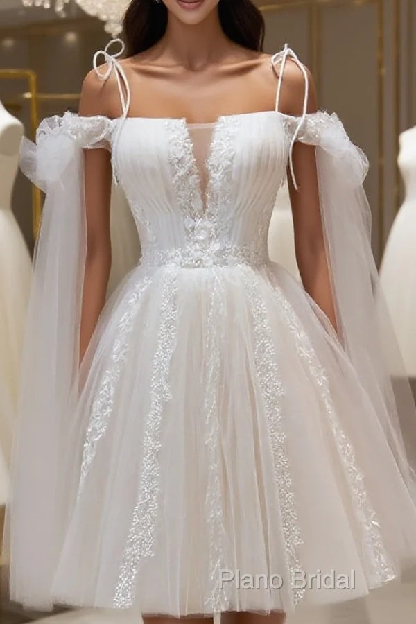 Ivory Tulle Knee Length With Lace Short Formal Prom Dresses, Cute Ivory Party Dresses Main image