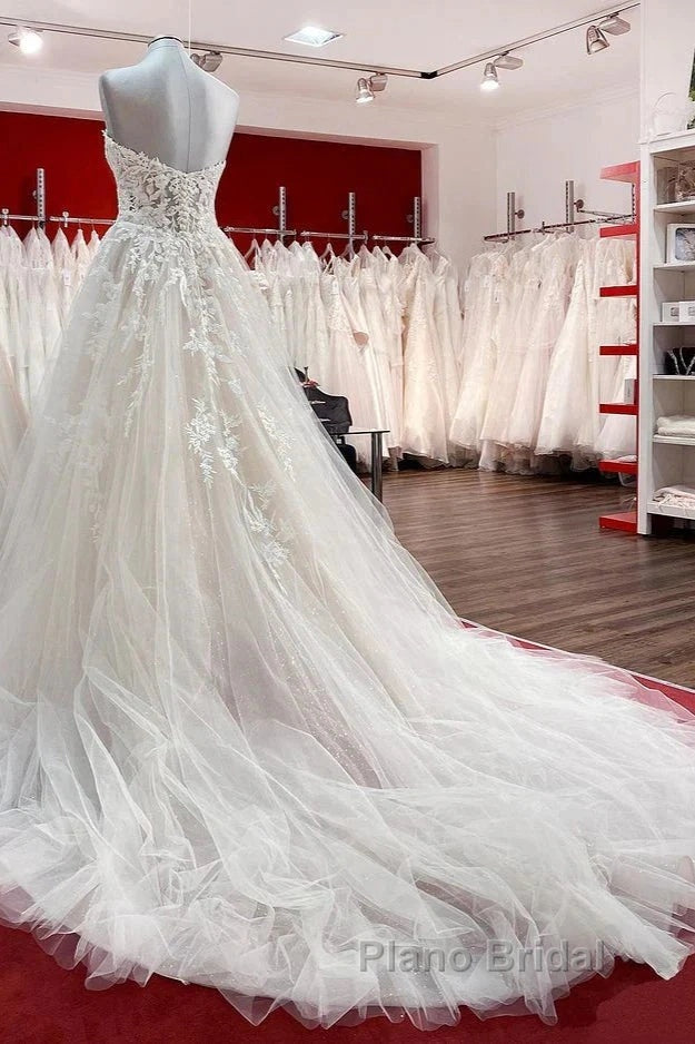 Ivory Tulle Lace Wedding Dresses A-Line Sweetheart Bridal Dresses With Sweep Train Off Shoulder Secondary image