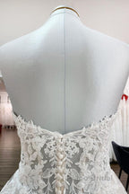 Ivory Tulle Lace Wedding Dresses A-Line Sweetheart Bridal Dresses With Sweep Train Off Shoulder