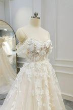 Ivory Tulle Off the Shoulder Appliques Wedding Dresses