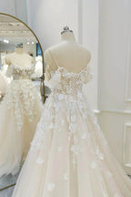 Ivory Tulle Off the Shoulder Appliques Wedding Dresses