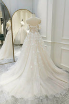 Ivory Tulle Off the Shoulder Appliques Wedding Dresses