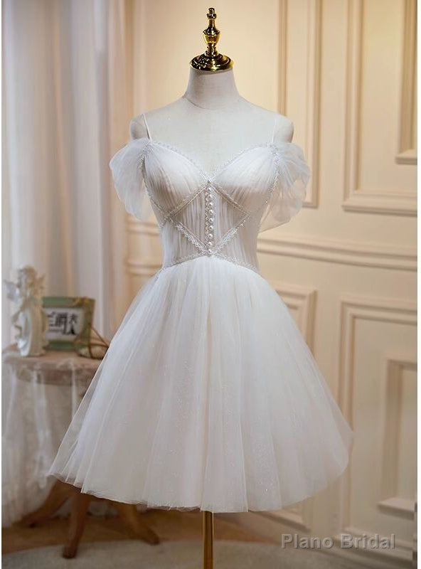 Ivory Tulle Spaghetti Strapls Pleats Homecoming Dress Main image