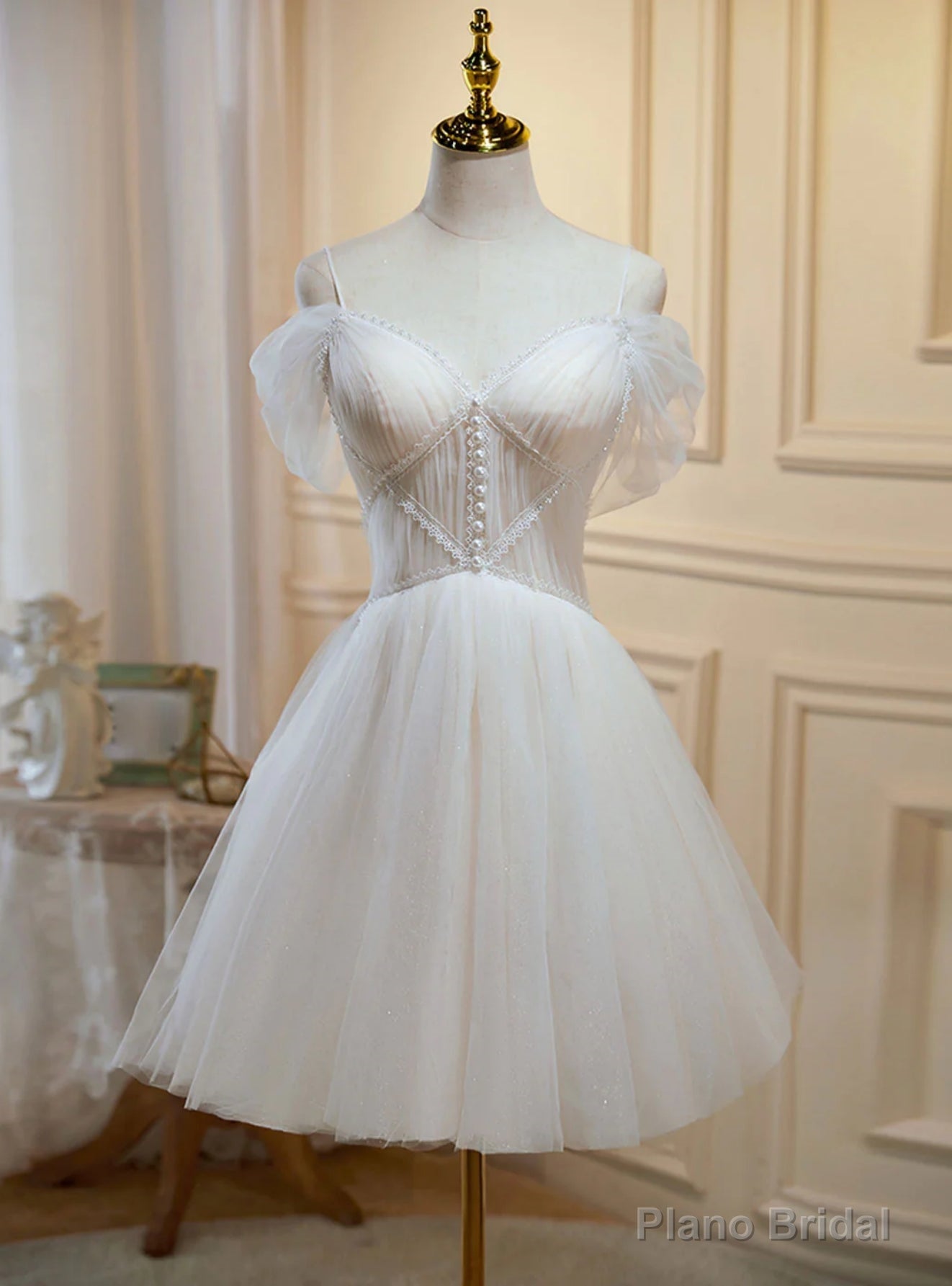 Ivory Tulle Straps Pleats Homecoming Dress Main image