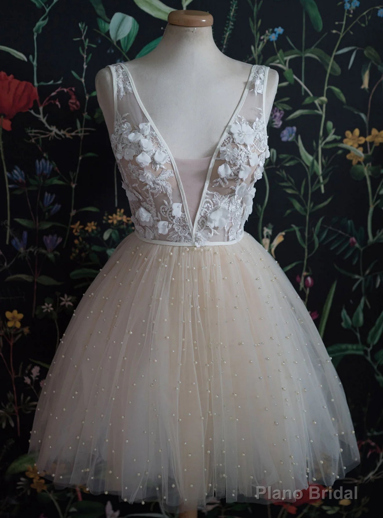 Ivory Tulle V-neck Appliques Homecoming Dress Main image