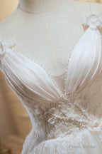 Ivory V Neck Tulle Lace Knee Length Prom Dress, Cute A-Line Homecoming Dress