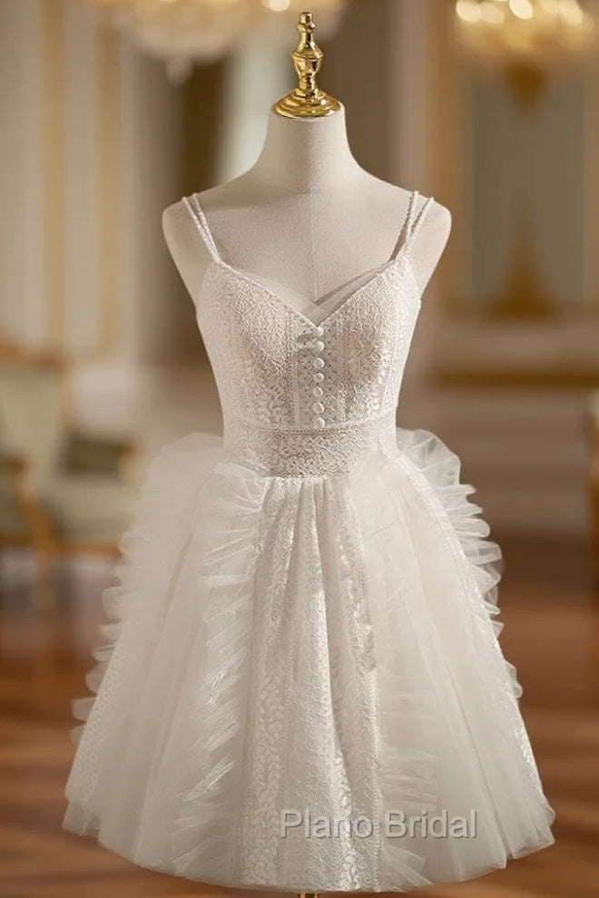 Ivory V Neck Tulle Lace Short Formal Prom Dresses Lace Cocktail Dresses Main image