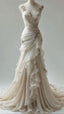 Ivory Vintage Floral Long Tulle Ball Gown Wedding Dresses