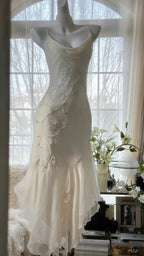 Ivory White Elegant Fashion Exquisite Floral Beading Long Chiffon Ball Gown Formal Evening Dresses Party Dresses