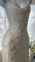 Ivory White Elegant Fashion Exquisite Floral Beading Long Chiffon Ball Gown Formal Evening Dresses Party Dresses