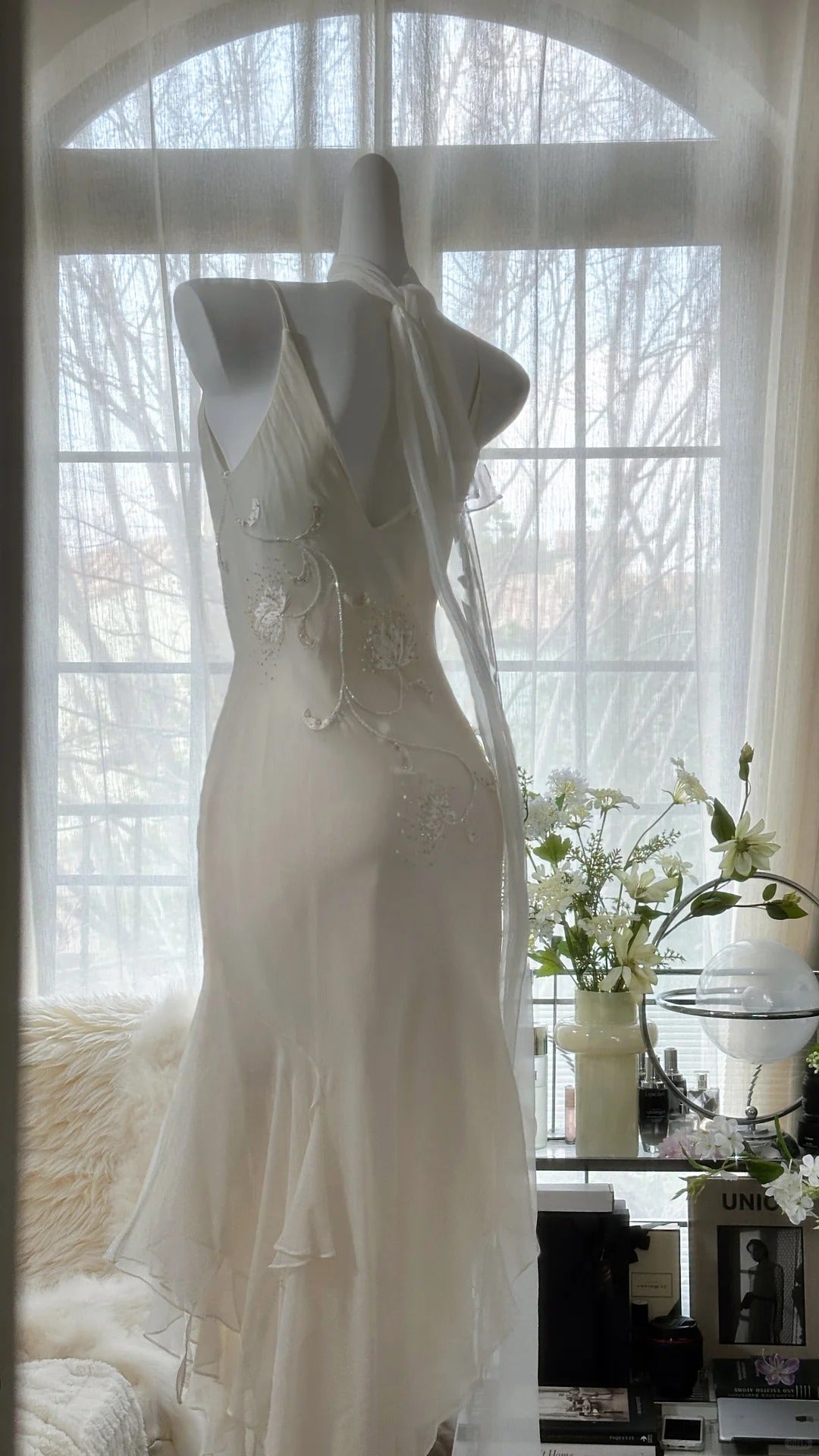 Ivory White Elegant Fashion Exquisite Floral Beading Long Chiffon Ball Gown Formal Evening Dresses Party Dresses