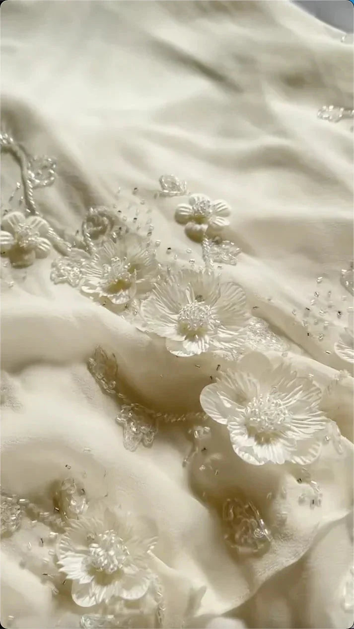 Ivory Luxury Gorgeous Fashion Exquisite Flowers Beading Long Chiffon Elegant Ball Gown Formal Evening Dresses Party Dresses