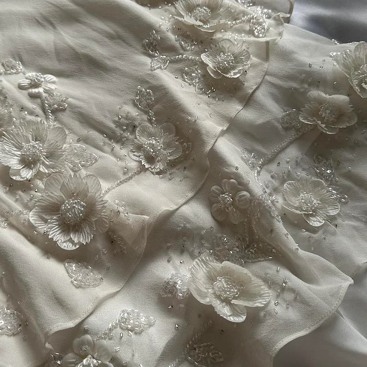 Ivory Luxury Gorgeous Fashion Exquisite Flowers Beading Long Chiffon Elegant Ball Gown Formal Evening Dresses Party Dresses