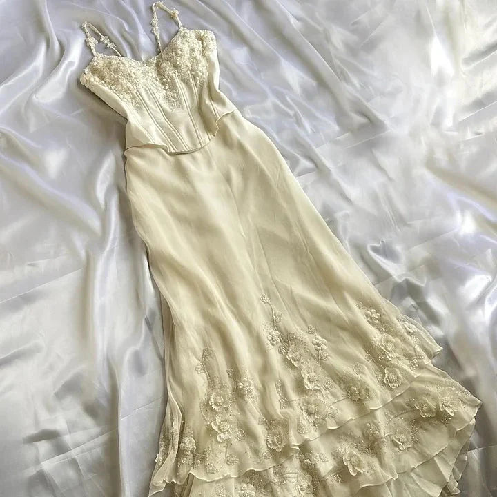 Ivory Luxury Gorgeous Fashion Exquisite Flowers Beading Long Chiffon Elegant Ball Gown Formal Evening Dresses Party Dresses Main image