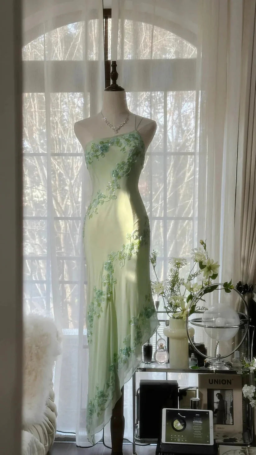 Ivory/Green Vintage Fashion One Shoulder Exquisite Beaded Long Chiffon Ball Gown Birthday Party Dresses Cocktail Party Dresses Formal Evening Dresses Formal Prom Dresses Secondary image