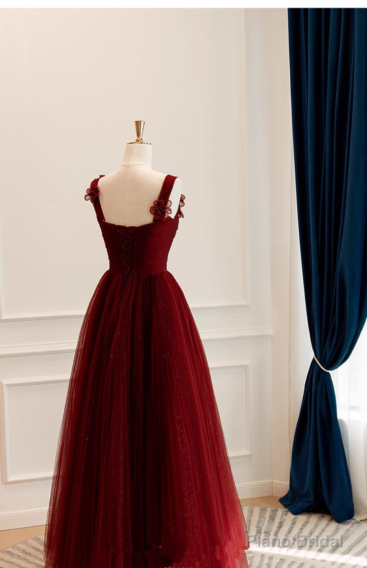 A Line Tulle Long Formal Dress Wine Red Evening Dress Secondary image