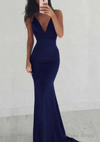 Jersey Prom Dresses Sheath/Column V-Neck Sweep Train With Pleated