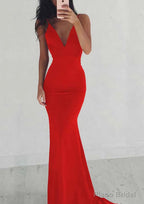 Jersey Prom Dresses Sheath/Column V-Neck Sweep Train With Pleated