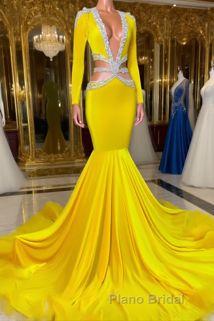 Jewel Mermaid Lace Sequined Beaded Floor-length Long Sleeve Formal Prom Dress Main image