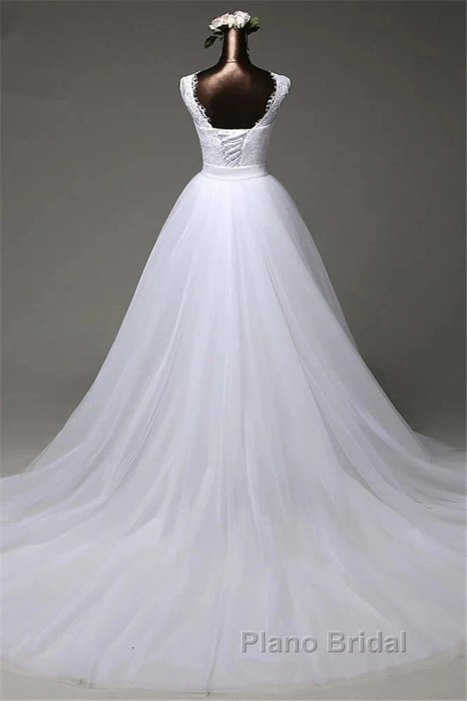 Jewel Sleeveless Lace Long Wedding Gown With Overskirt Secondary image