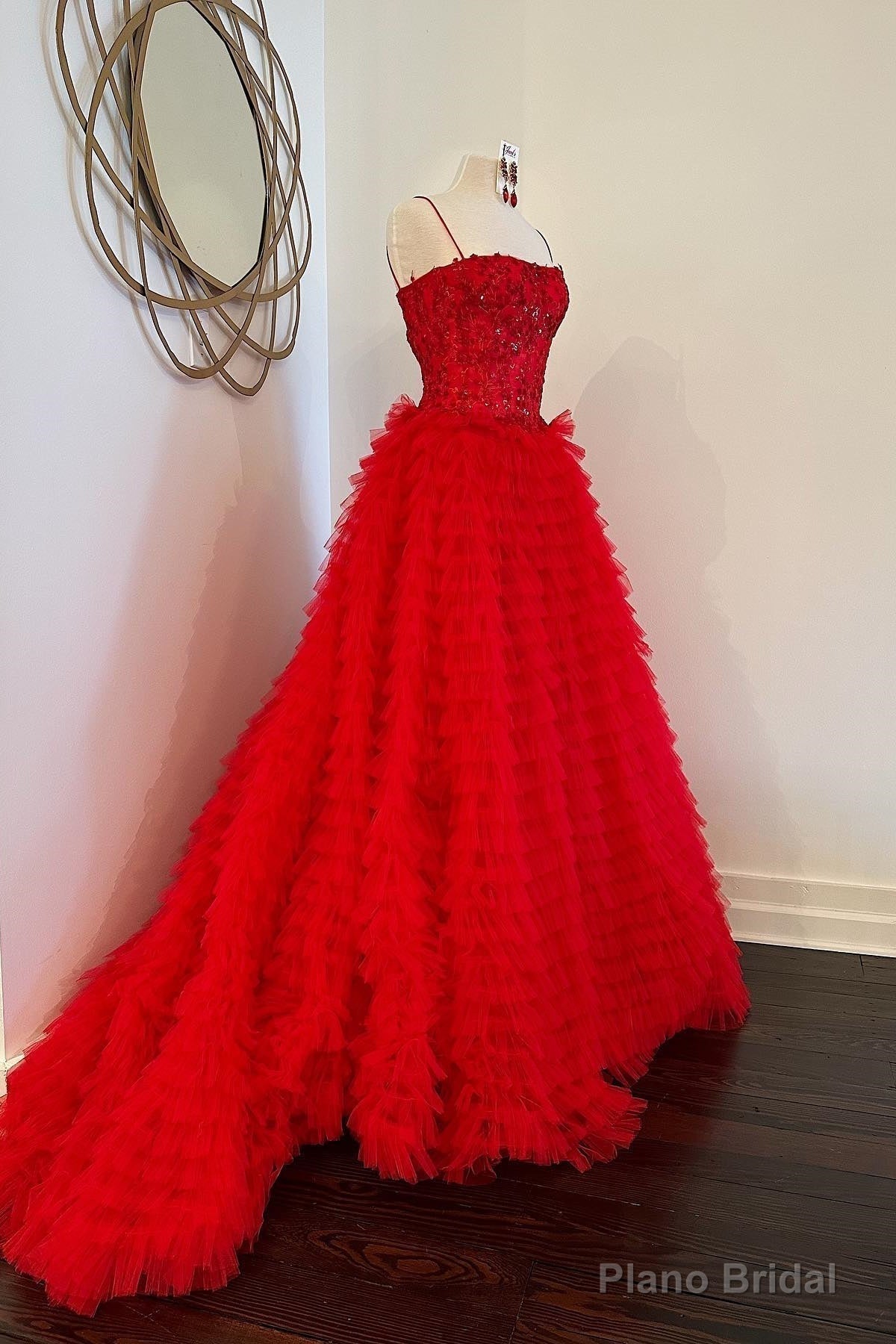 Red Beaded  Formal Dress with Slit Secondary image