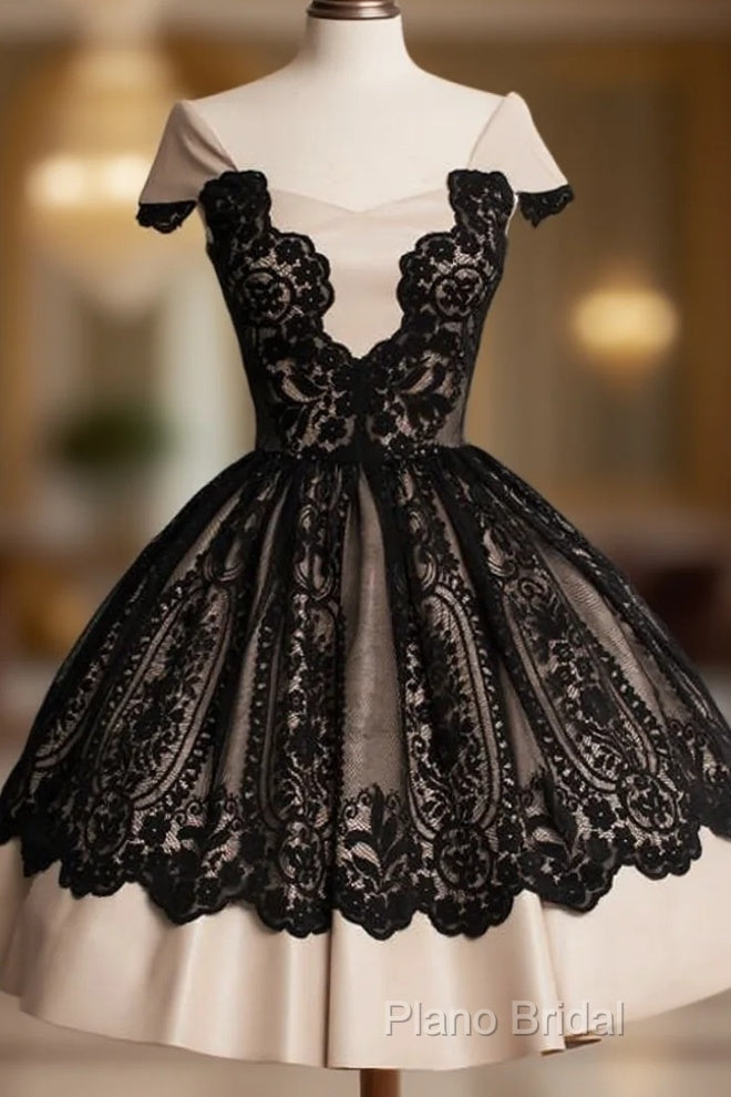 Knee-Length Cap Sleeves Homecoming Dresses With Black Lace Main image