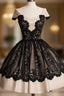 Knee-Length Cap Sleeves Homecoming Dresses With Black Lace