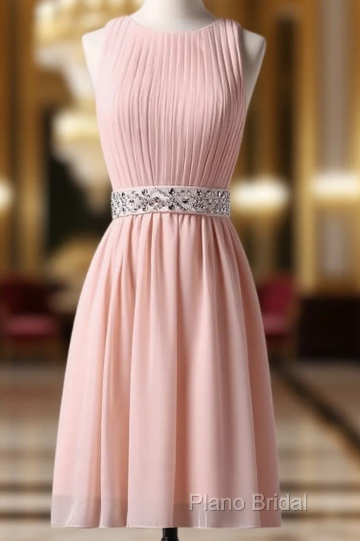 Knee-Length Sleeveless Pink Homecoming Dresses With Beading Waist