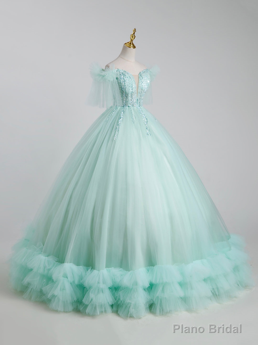 Beautiful Tulle Sequins Long Ball Gown, A-Line Tulle Sweet 16 Dress