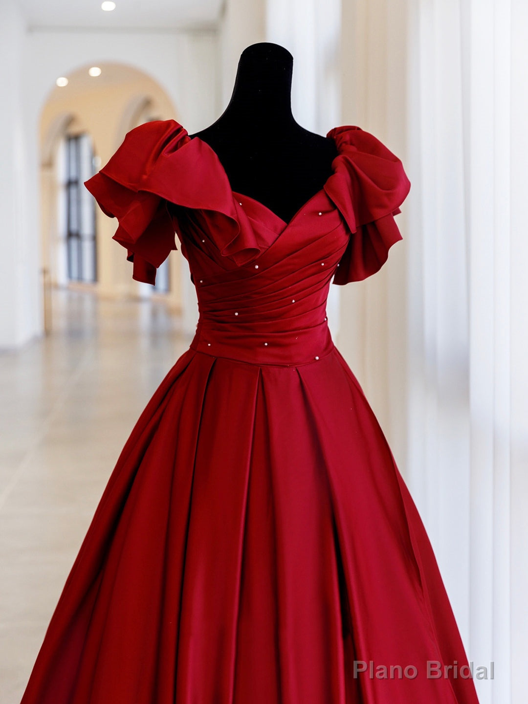 Burgundy Satin Long Prom Dress, A-Line Evening Party Dress Secondary image