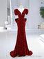 Mermaid Sequins Long Prom Dress, Burgundy V-Neck Evening Dress