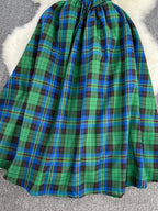 Lovely Green Plaid Halter Dress, A-Line Fashion Dress