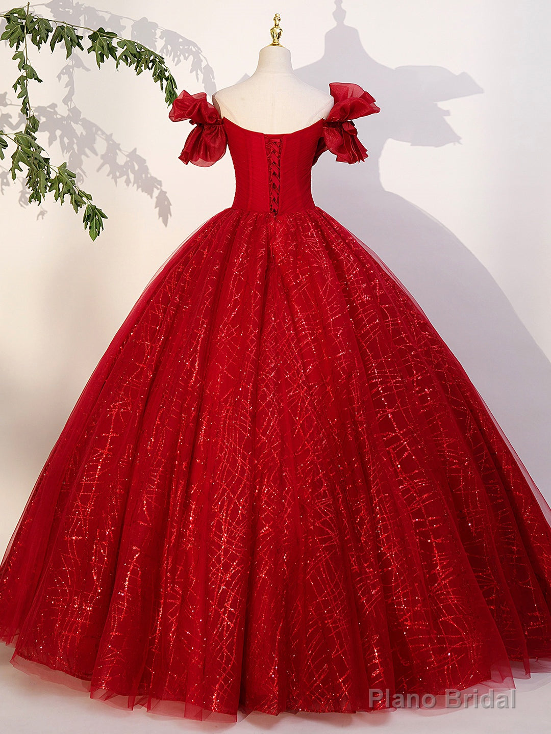 Red Tulle Long A-Line Ball Gown, Red Off Shoulder Formal Dress Secondary image