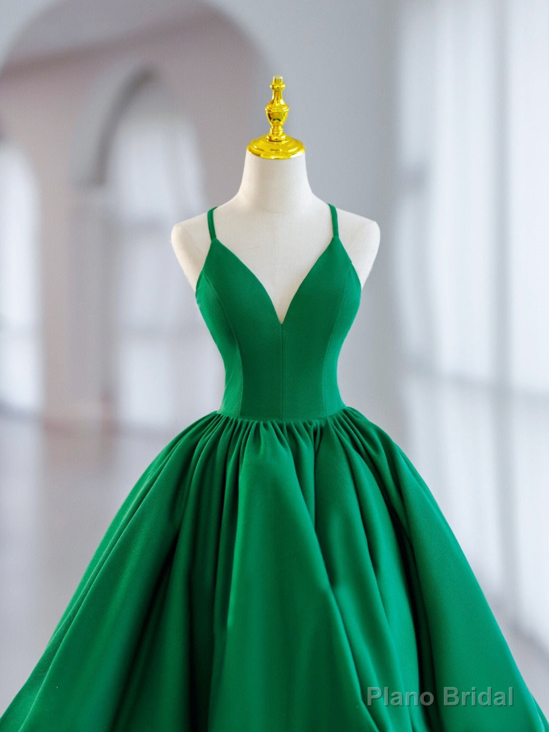 Green V-Neck Satin Short Prom Dress, A-Line Green Evening Dress Secondary image